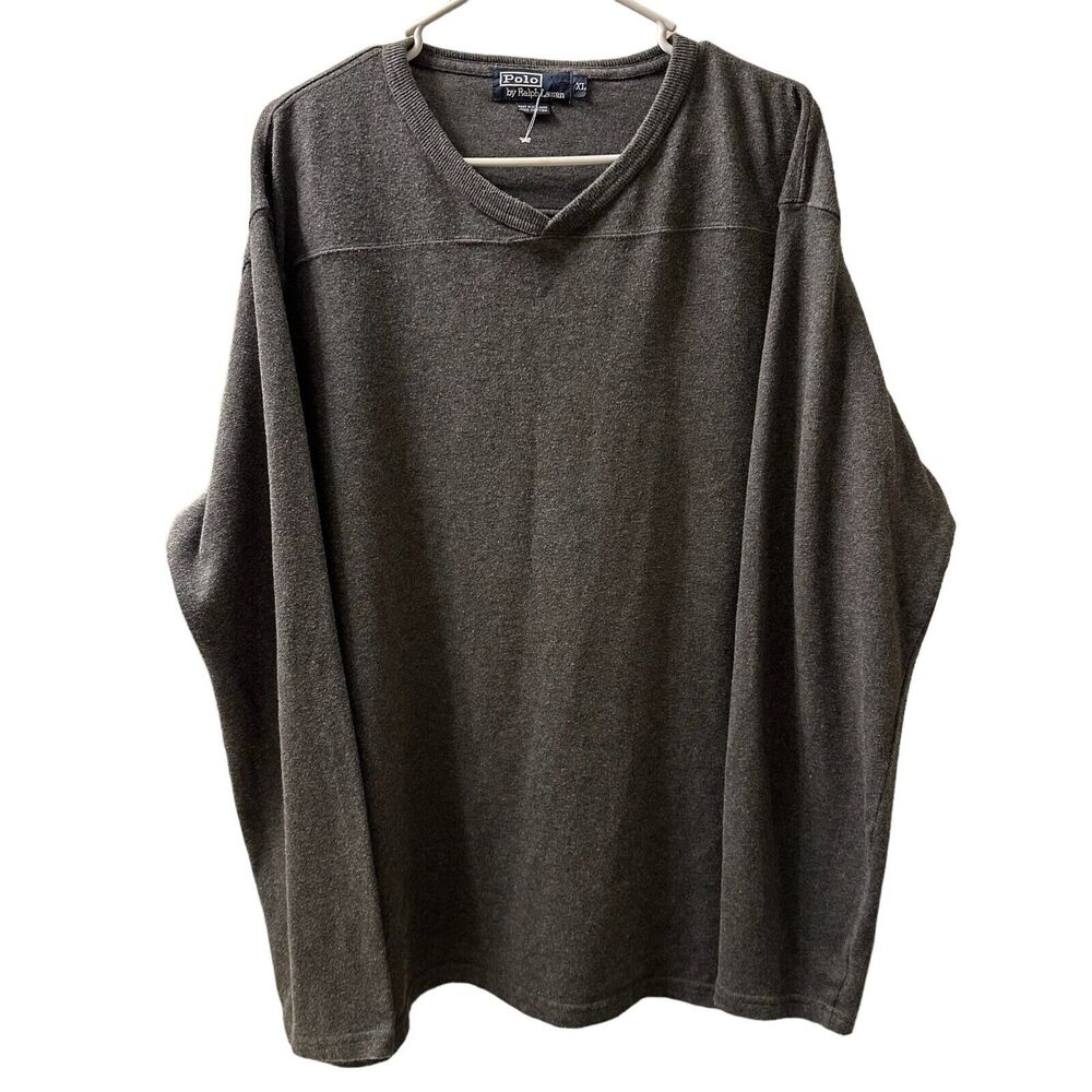 Polo by Ralph Lauren Pullover Men's XL Gray Sweater Long Sleeve V-Neck Casual